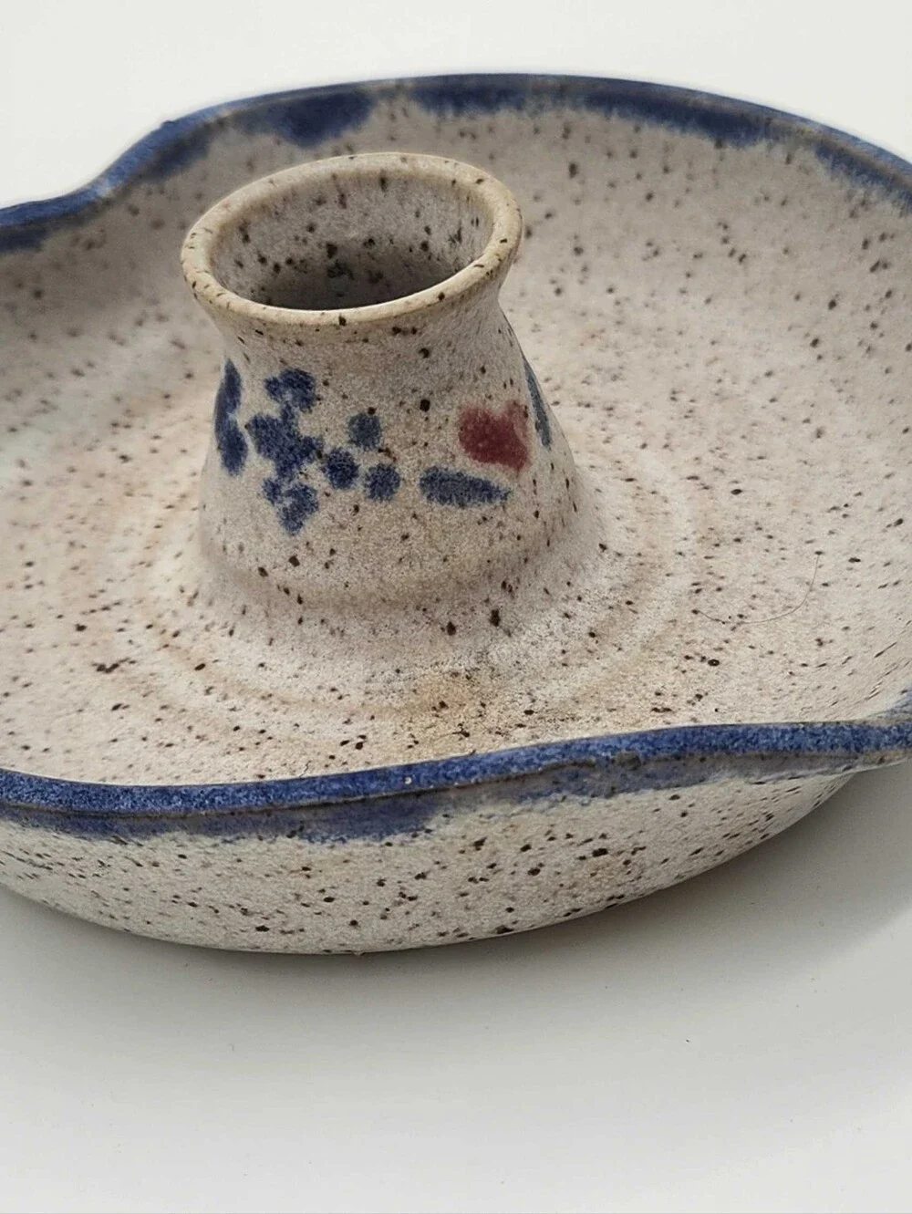 Handmade Studio Pottery Taper Candle Holder Heart Shape Speckled Stoneware